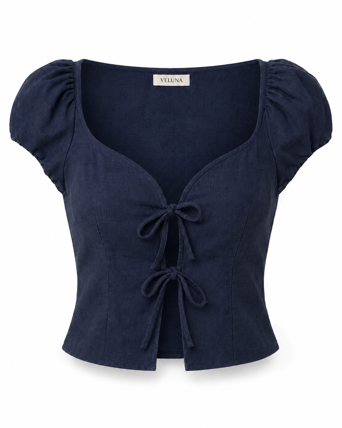 Blusa VELUNA blu navy, vista frontale con fiocchi