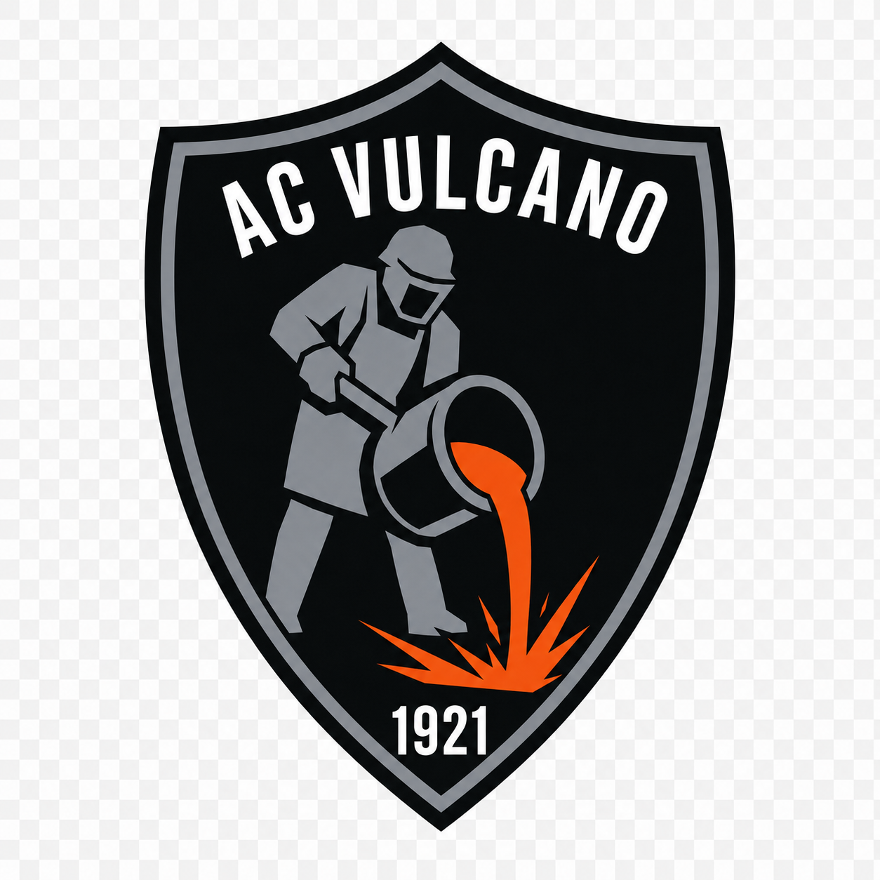 Stemma AC Vulcano 1921: operaio che cola acciaio fuso