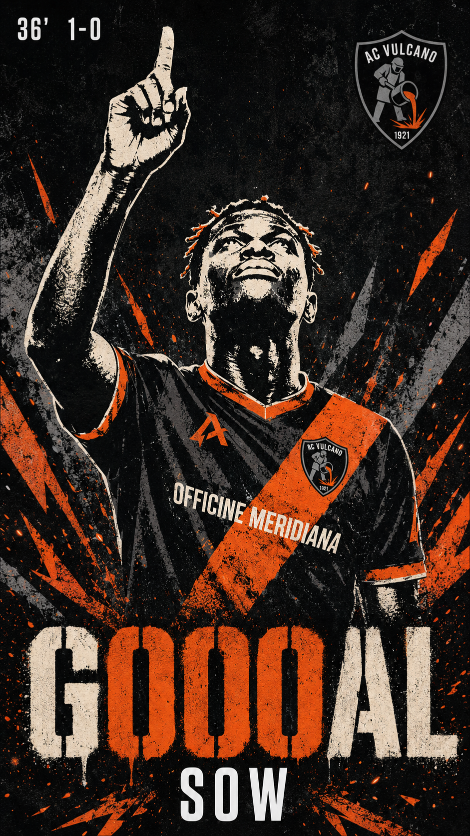 Grafica gol di Sow, esultanza con dito al cielo, minuto 36 risultato 1-0