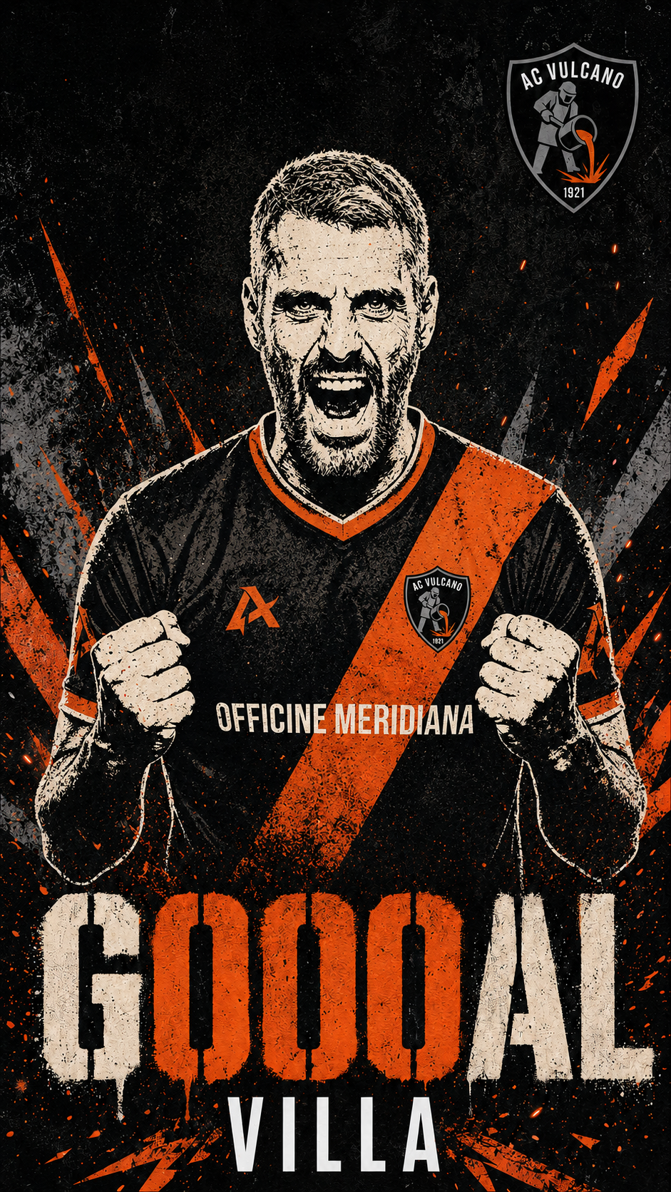 Grafica gol di Villa, esultanza con pugni stretti, stesso template