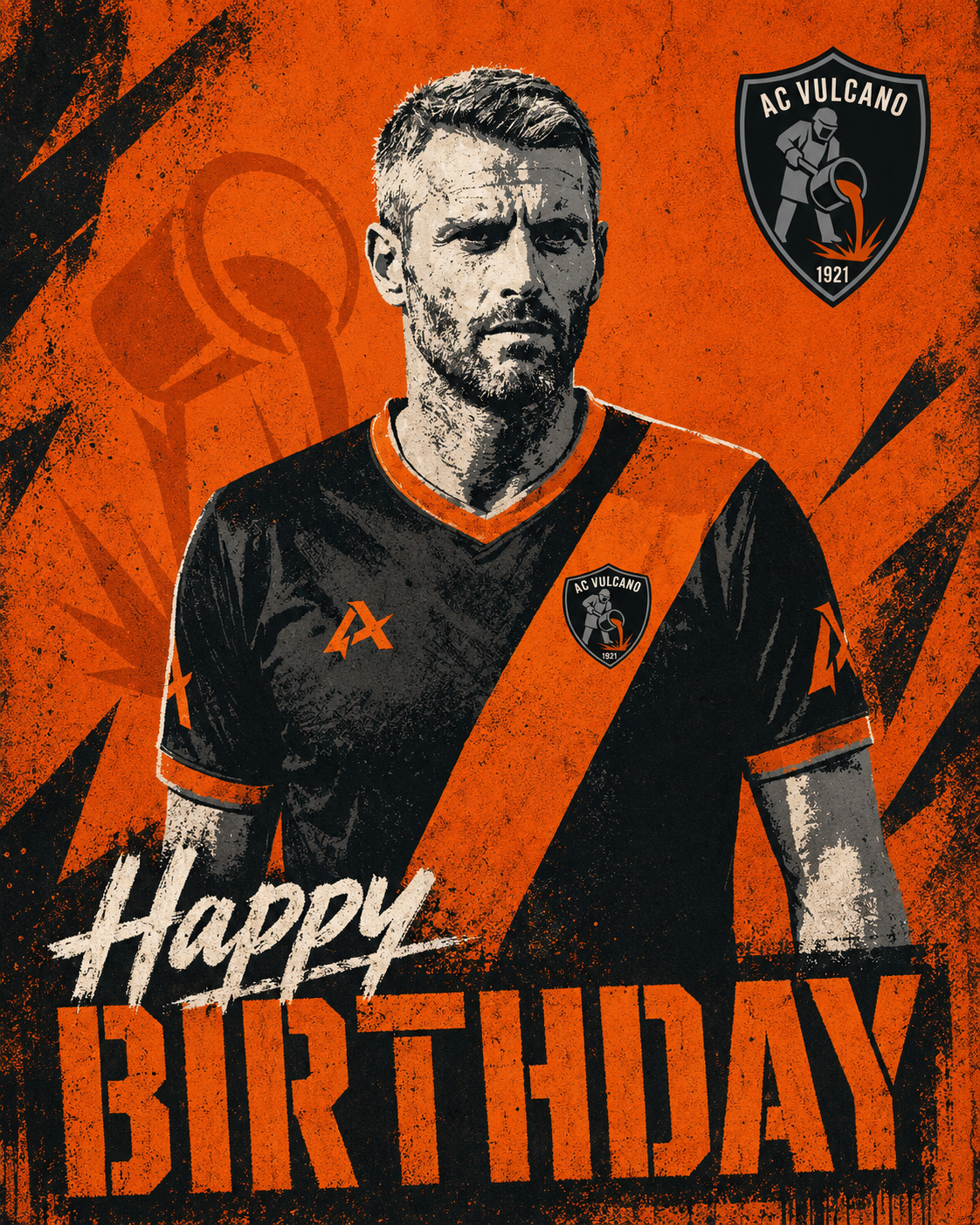 Post compleanno del capitano Villa, Happy Birthday su fondo arancio